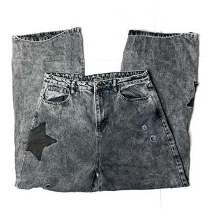 Daisy Street Womens 15 Black Stonewash Star Grommet Jeans High Rise Wide Leg Y2K